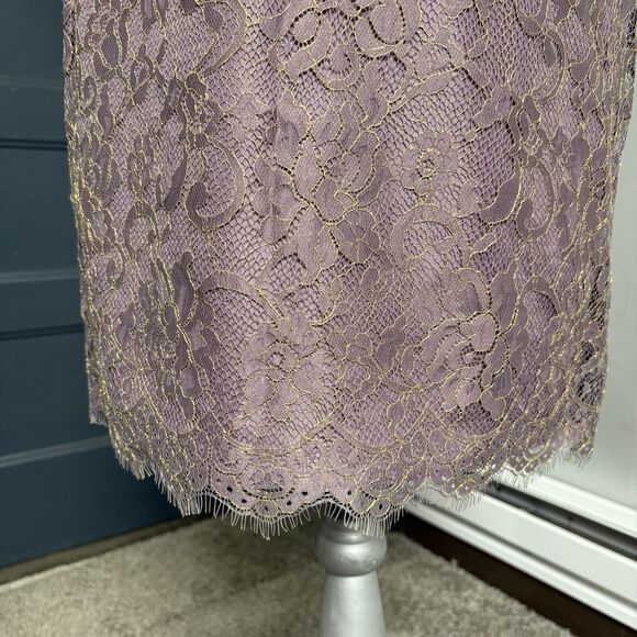 Jenny Yoo Bridgette Garden Lace Dress Plum Purple Size 10 Gold Threading V Neck - Picture 5 of 16